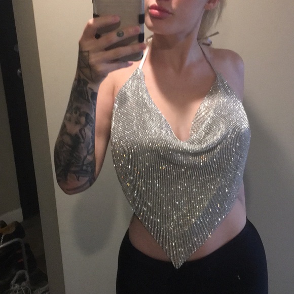 Silver diamanté chain mail top - Picture 1 of 5